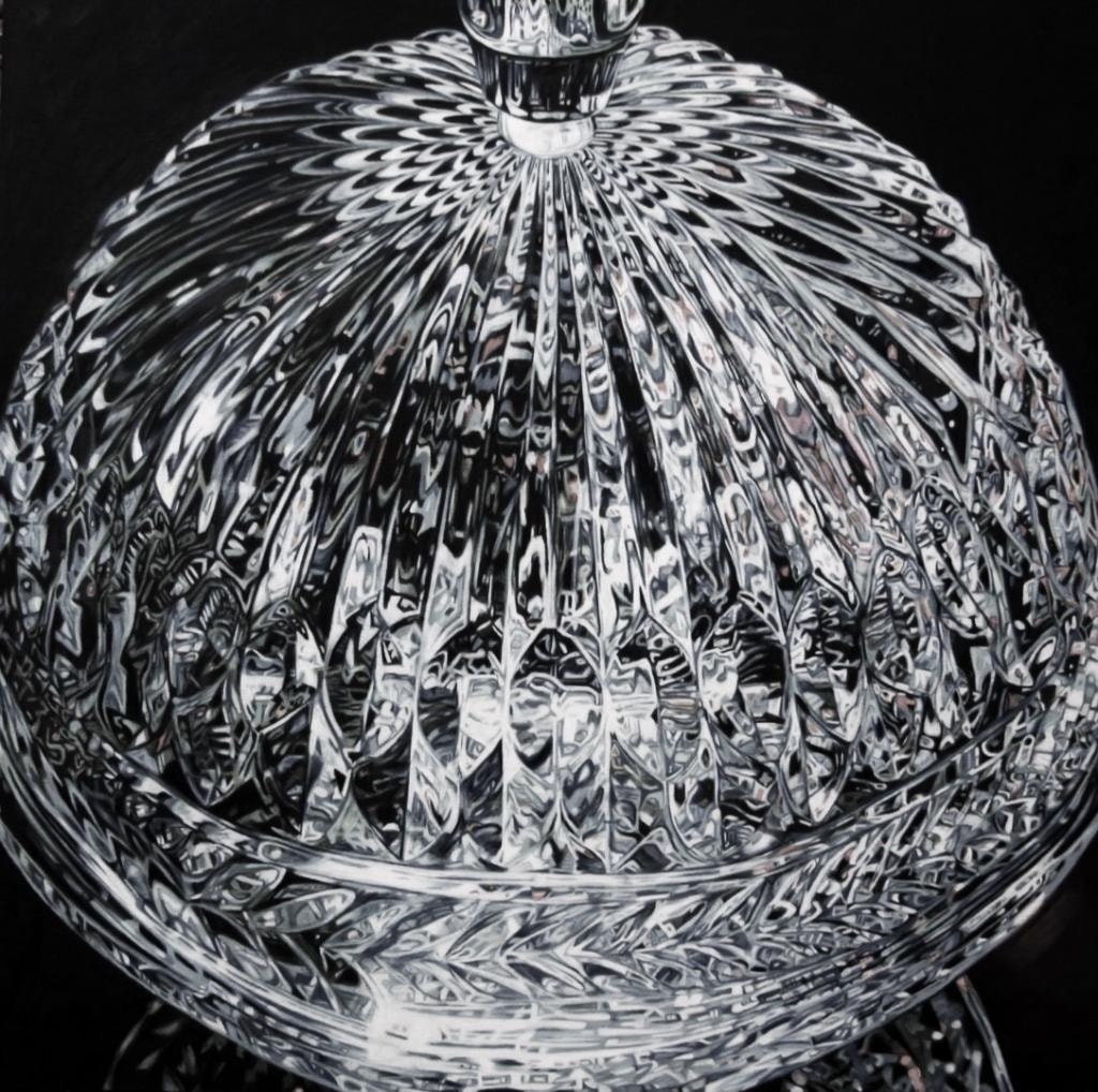 Black and white painting of a crystal dome lid